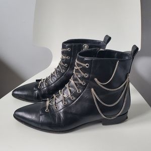 Giuseppe Zanotti Leather Chain-Link Accents Combat Boots Black